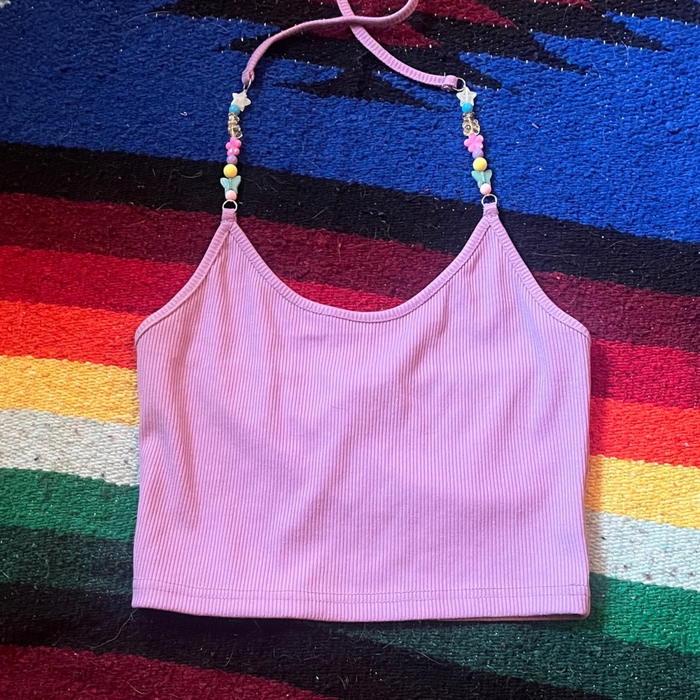 Princess Polly Lavender Ribbed Top with Beaded Detail